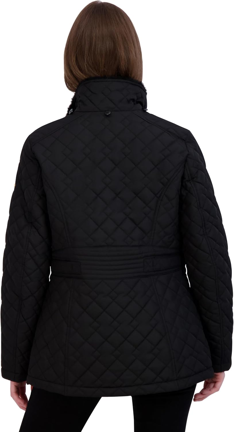 Laundry by Shelli Segal Women's Graphic Quilted Jacket – Lightweight Snowchic Transitional Coat, Faux Fur Hood - Image 5