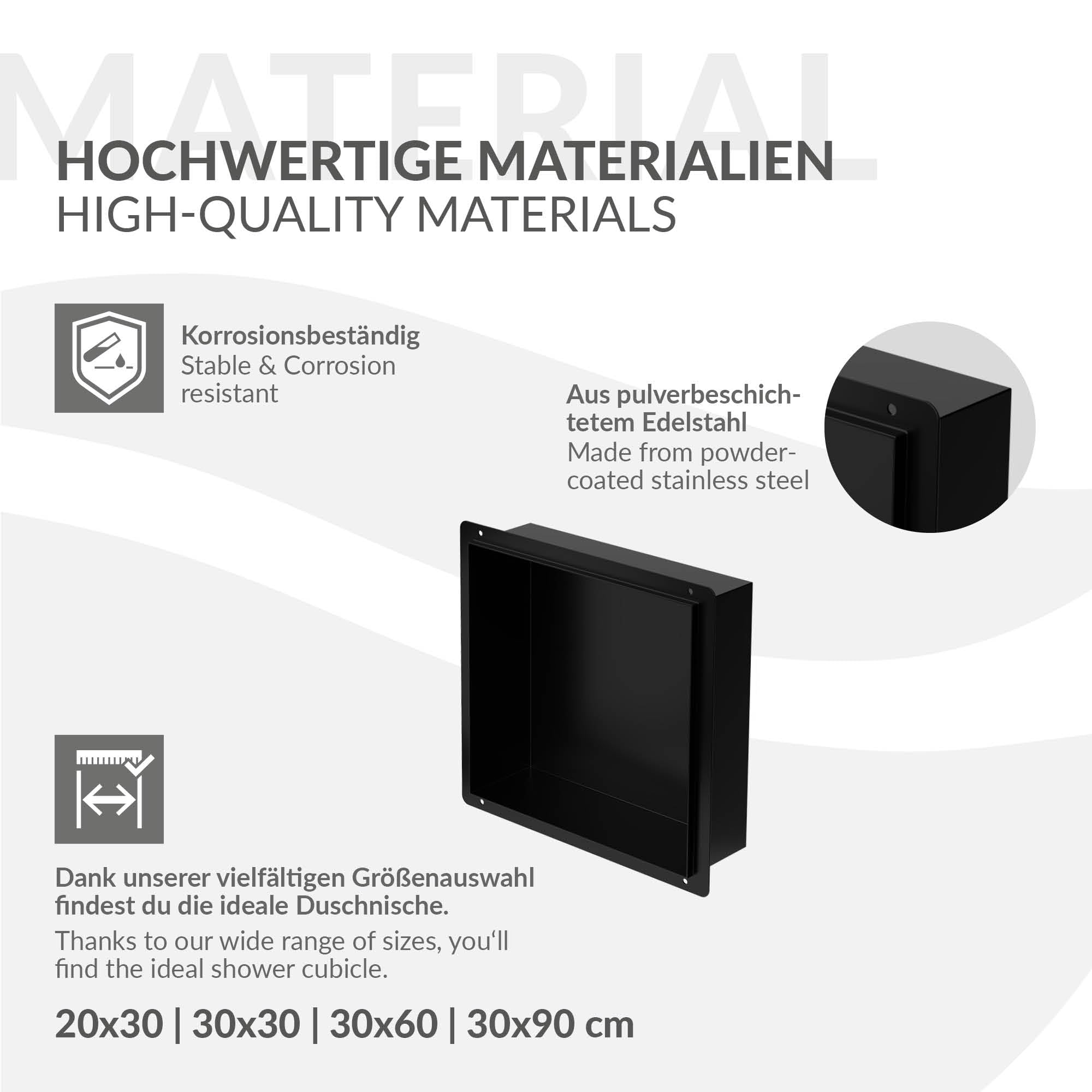 LuxeBath Nicho de Ducha de Acero Inoxidable 30x30x10cm cm Negro Marco de Pared Empotrado Alicatable Estante Integrado Instalación Flexible para Almacenamiento Organizador de Utensilios para Baño