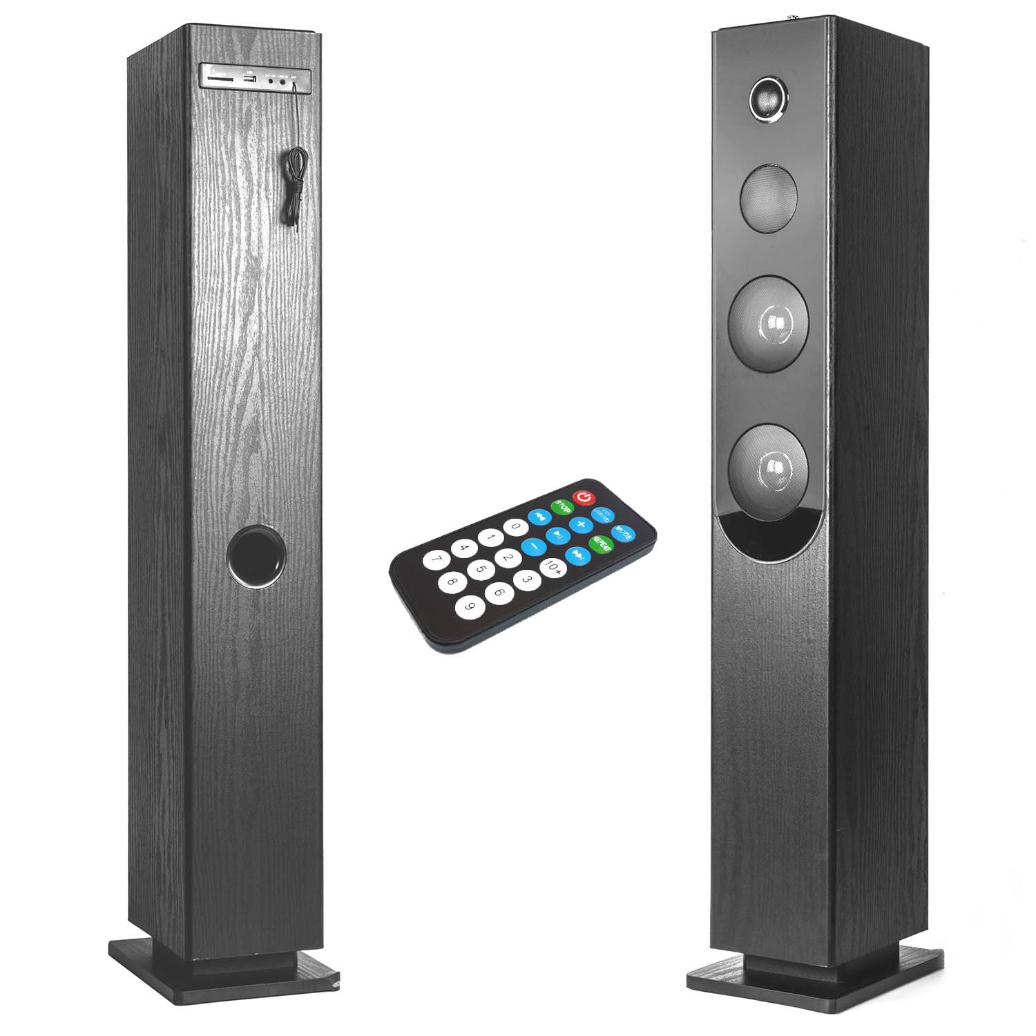 Tour de Son avec Lecteur CD Blacktower, Bluetooth, Radio FM et USB, 100W, Télécommande, Jeu de lumière 2 Boules Lumières Disco