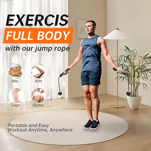 Miniatura 6 de Cuerda de saltar con peso para fitness, cuerda de saltar inalámbrica para mujeres, hombres y niños, cuerda de saltar sin cuerda para entrenamiento