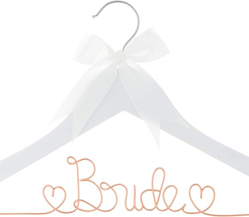 Miniatura 4 de Bride to Be - Colgador para vestidos de novia, madera blanca y alambre con flor, perchas para vestidos de novia, vestidos (blanco con plata y flores)