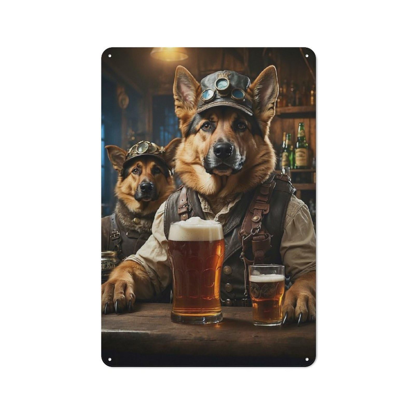Junmoney German Shepherd Beer Dogs Tin Wall Plaque 30X20cm With For Guest Room Or Hallway, For Metal Sign Collectors, For Garage And Workshop Walls