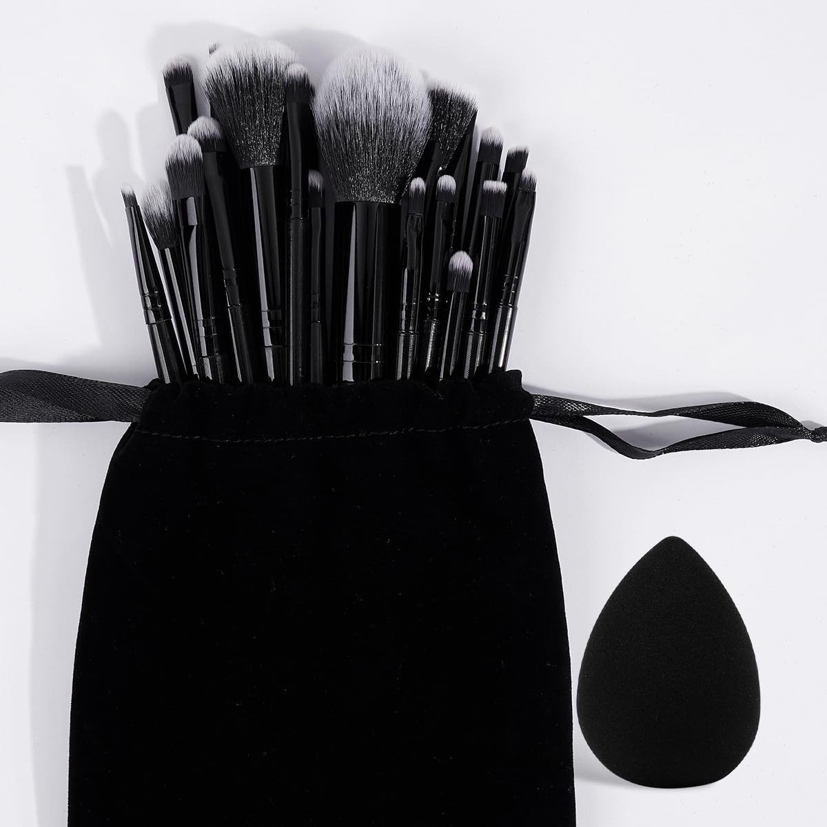 Makeup Brush, 20PCS Make Up Brushes Set Professional for Eye and Face, Foundation Blending, Eyeshadow, Concealer, Eye Shadow with 1PCS Powder Puffs and Velvet Bag, Black