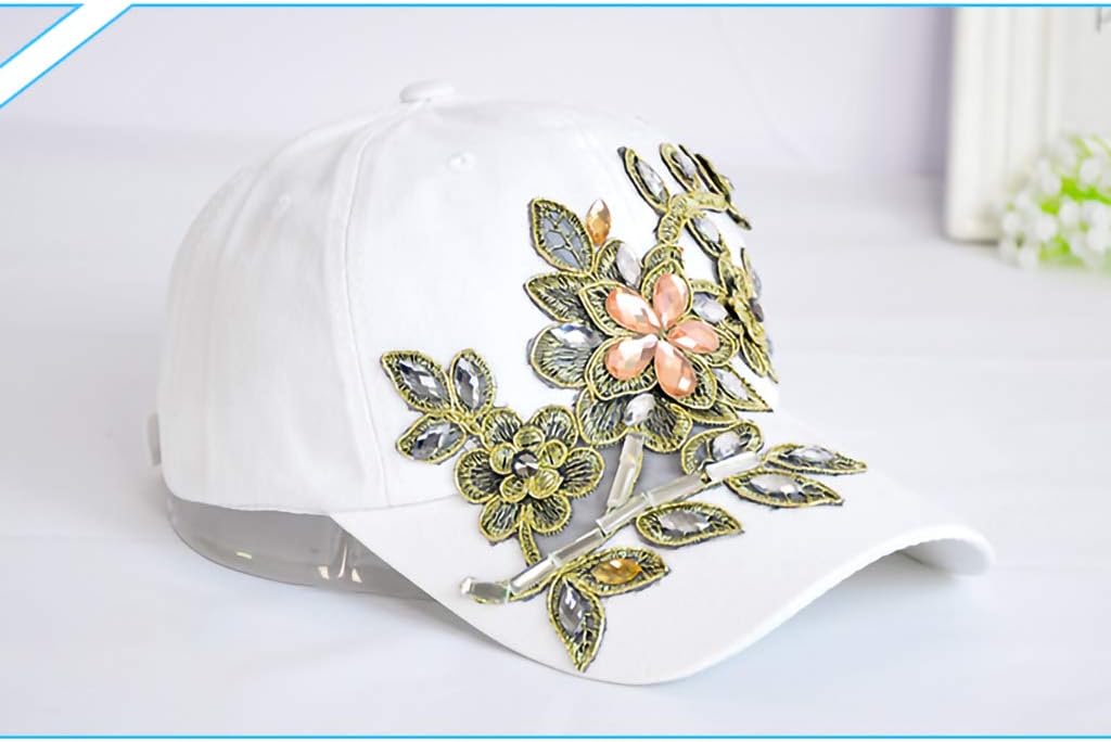 Gudessly Bling Women Baseball Cap Flower Snapback Rhinestone Sun Hats Adjustable Denim Jeans Hat - Image 2