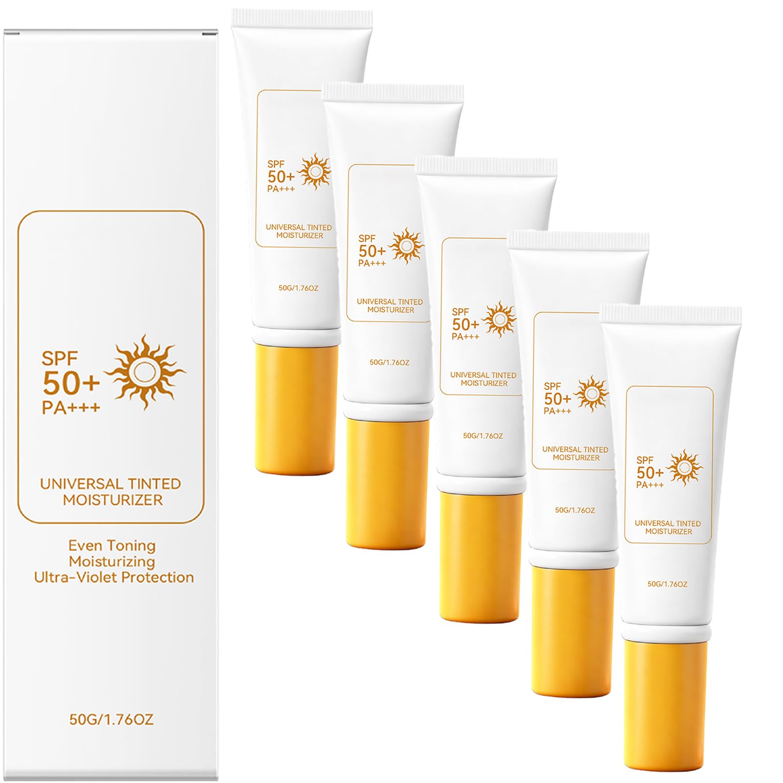 Getönte Sonnencreme fürs Gesicht, universelle getönte Feuchtigkeitscreme, feuchtigkeitsspendende, nicht fettende Sonnencreme mit Breitbandschutz, natürliches Finish (5pcs)