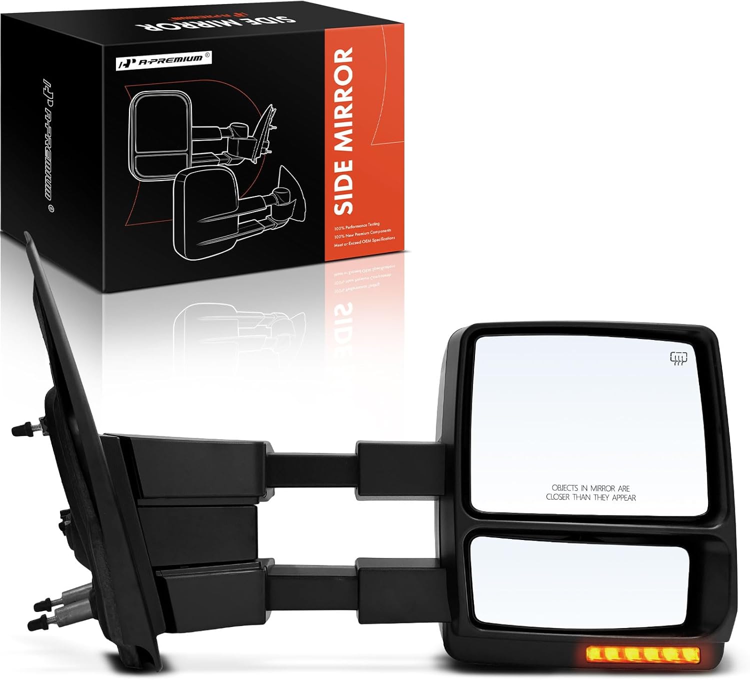 A-Premium Towing Mirrors - Compatible with Ford F-150 F150 2007 2008 2009 2010 2011 2012 - Manual Folding Heated Black - with Puddle Light