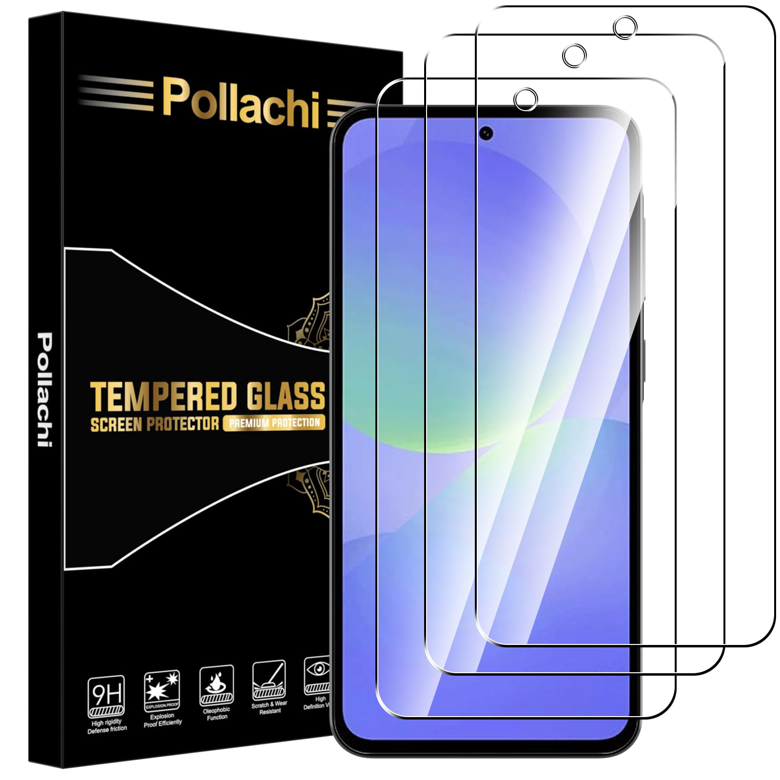 Pollachi [3 Pezzi Vetro Temperato per Samsung Galaxy A36 5G,Durezza 9H Anti Graffio,Anti-Impronte Senza Bolle,Pellicola Protettiva per Galaxy A36 5G