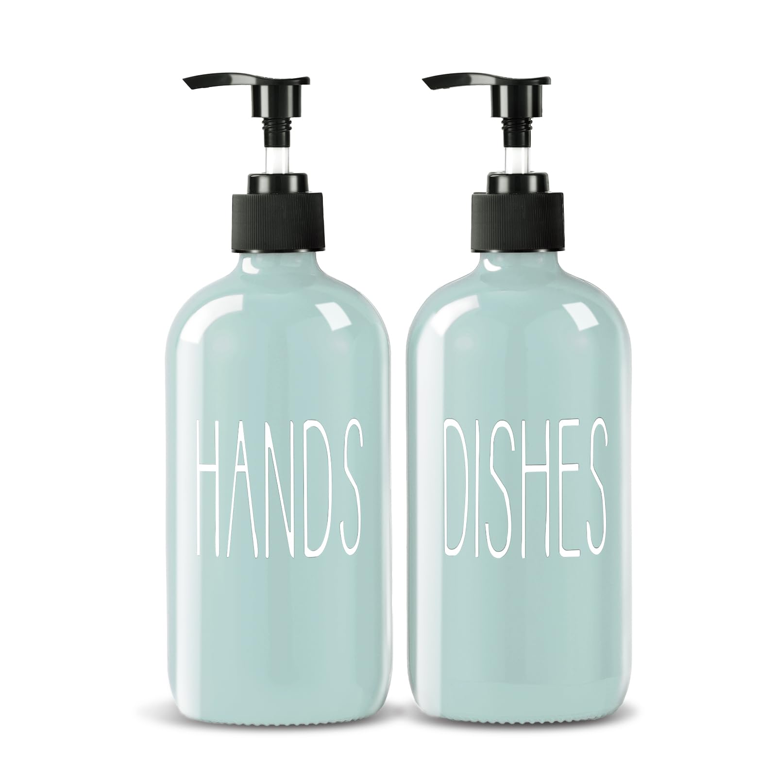 COHOSEGE Glass Soap Dispenser Set 2 Pack,16 Oz Dish Soap Dispenser for Kitchen Sink,Green Kitchen Accessories and Kitchen Decor,Green Decorations and Kitchen Utensils for Kitchen — image 1