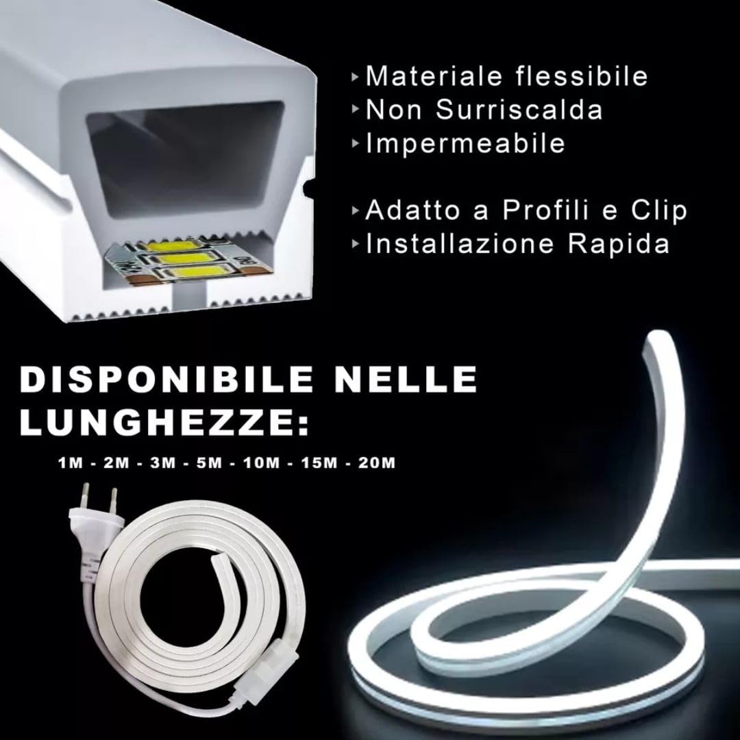 MAKA Striscia Led Cob, Striscia LED 220V Alta Luminosità, 120 Luci al Metro - Ip65 Impermeabile - 9W/m, Luce Effetto Neon Diverse Misure e Colori Decorazione (Blu, 20 metri)