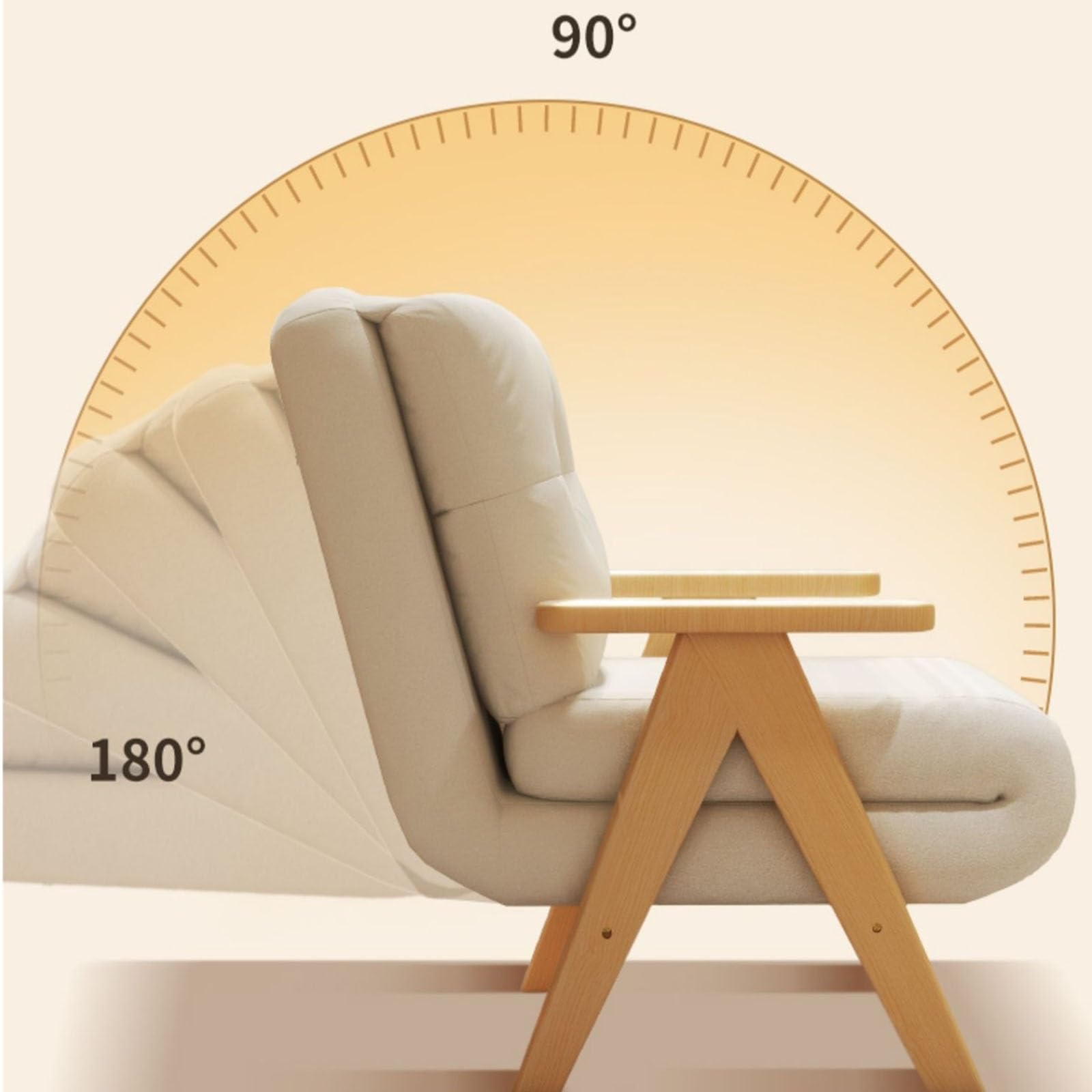 Divano letto pieghevole, divano letto telescopico multifunzionale in legno massello for uso domestico, poltrona letto con cuscino, poltrona letto (Color : White-A)