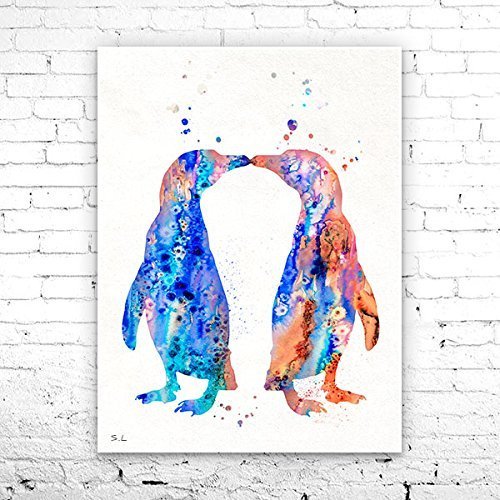 Penguin Love Watercolor Print, Penguin art, Archival Fine Art Print, Home Decor, animal watercolor, Penguin painting, bird art