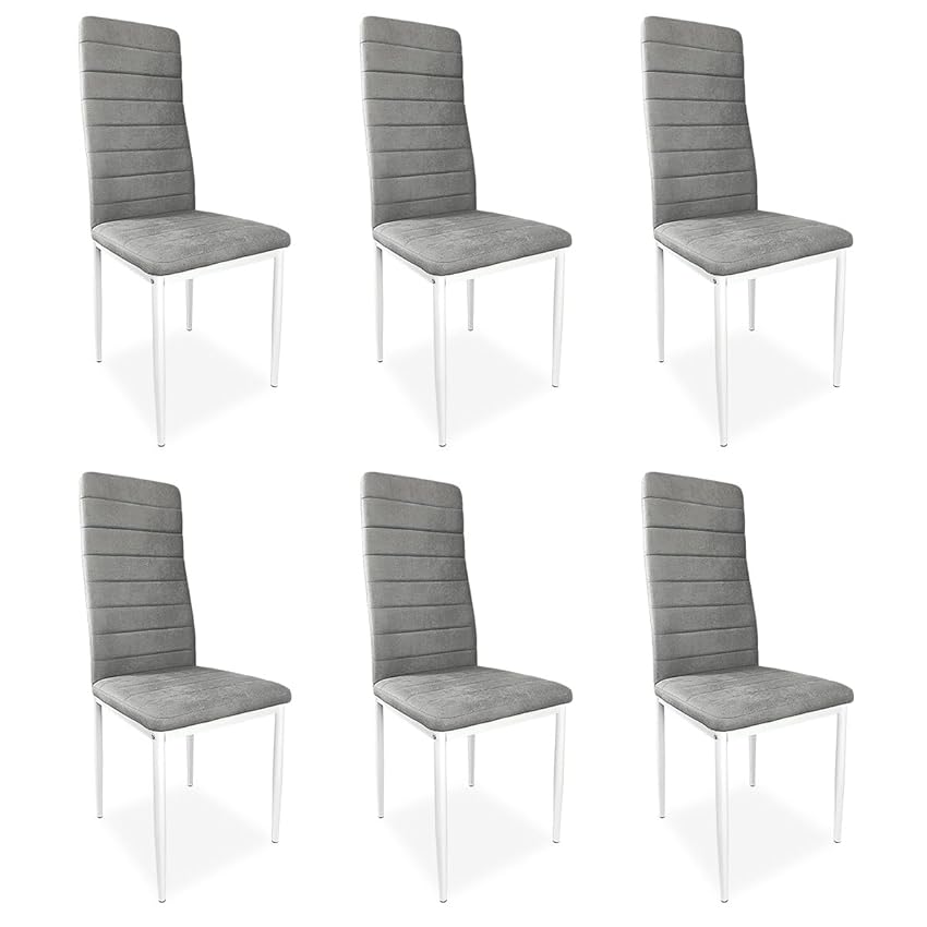 Homey Confezione da 6 sedie tappezzate per soggiorno, sala da pranzo. Finitura in Marengo e gambe bianche. Modello Yrsa, Alluminio, 40 cm (larghezza) x 42 cm (profondità) x 96 cm (altezza)