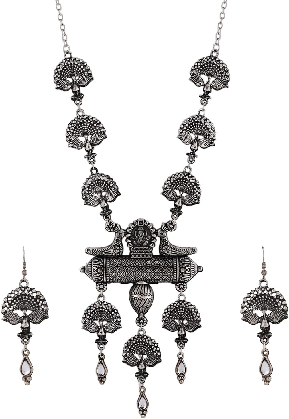Latest Stylish Traditional Oxidised Silver Necklace Jewellery Set for Women (13160s), One Size