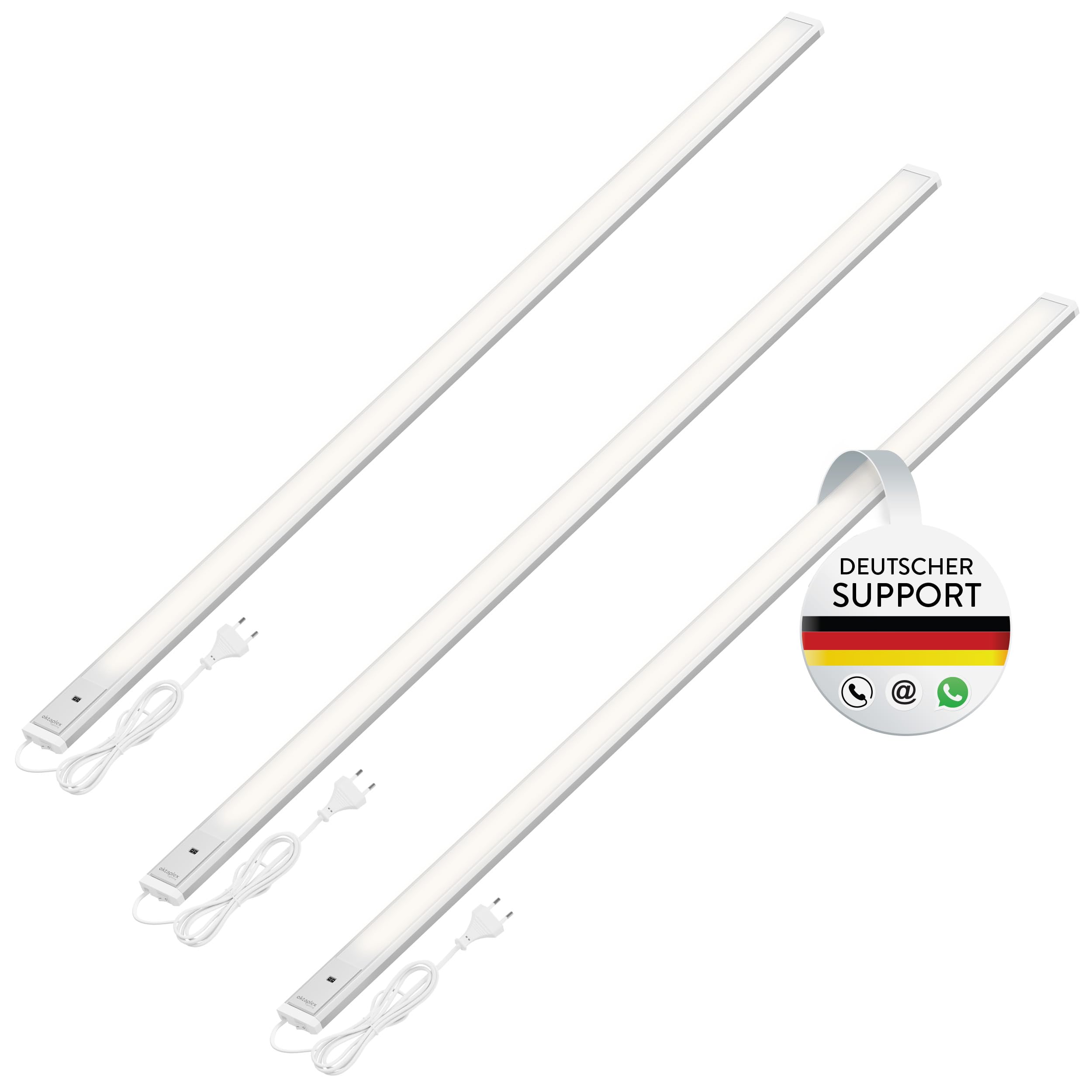 Oktaplex 3er Set Riva LED Unterbaulampe 120cm flach mit Sensor | 700lm Dimmbar Warmweiß 3000K Lichtleiste 10W Küchenbeleuchtung silber