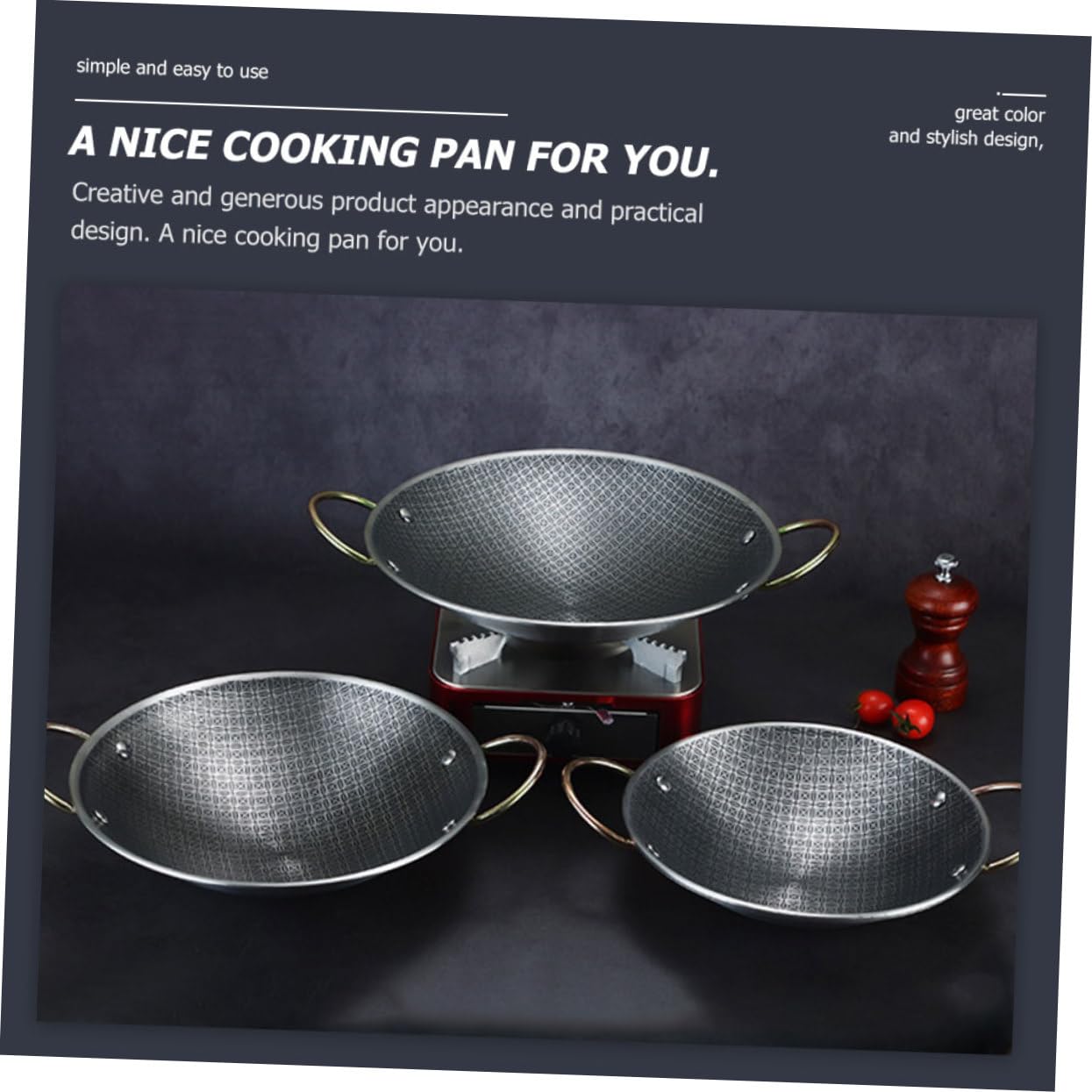 DECHOUS Padella Paella in Acciaio Inox Doppio Manico, Vaschetta | Resistente All'usura, Facile Pulire e Appendere, Adatta per Cucina Domestica e Locale Hot Pot
