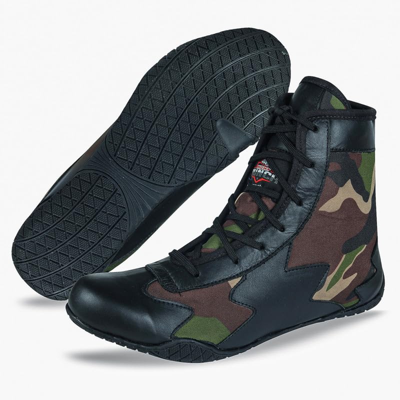 Men's Boxing & Wrestling Shoes – Premium Leather, Ankle Support, Non-Slip Grip (Black Camo, Blue Camo, Red Camo)4