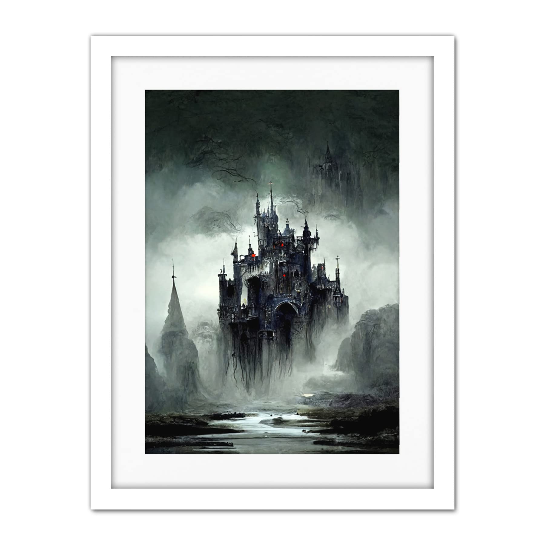 Doppelganger33 LTD Dark Gothic Castle Fantasy Landscape Artwork Framed Wall Art Print 18X24 Inch