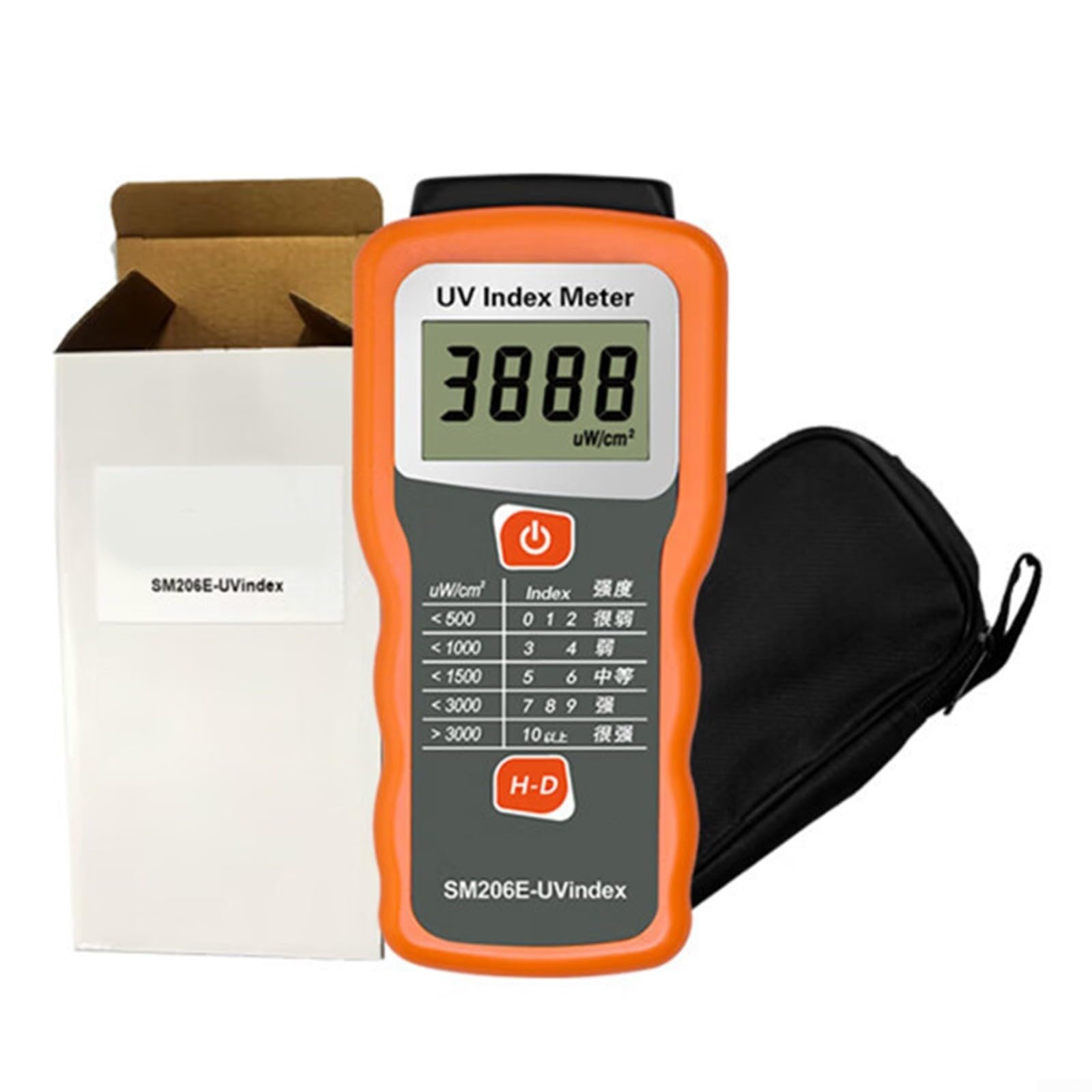 SM206E Digitaler UV-Index-Messer Strahlungsdetektor für UVA+UVB 280–370nm mit Hochauflösender LCD-Anzeige, Spitzenwertspeicher, Laboroptik sowie für IR/UV-Blockierungstests