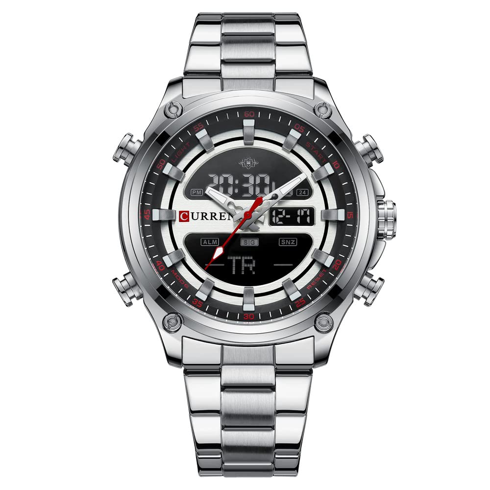 CURREN - Mens Wristwatch - Electronic, Double Movement Quartz Lighted - Sporty and Modern Style - Gift for Birthday, Anniversary, Valentines Day and Special Dates., Silver, bracelet (B09XFJFPPV) Amazon Price History, Amazon Price Tracker