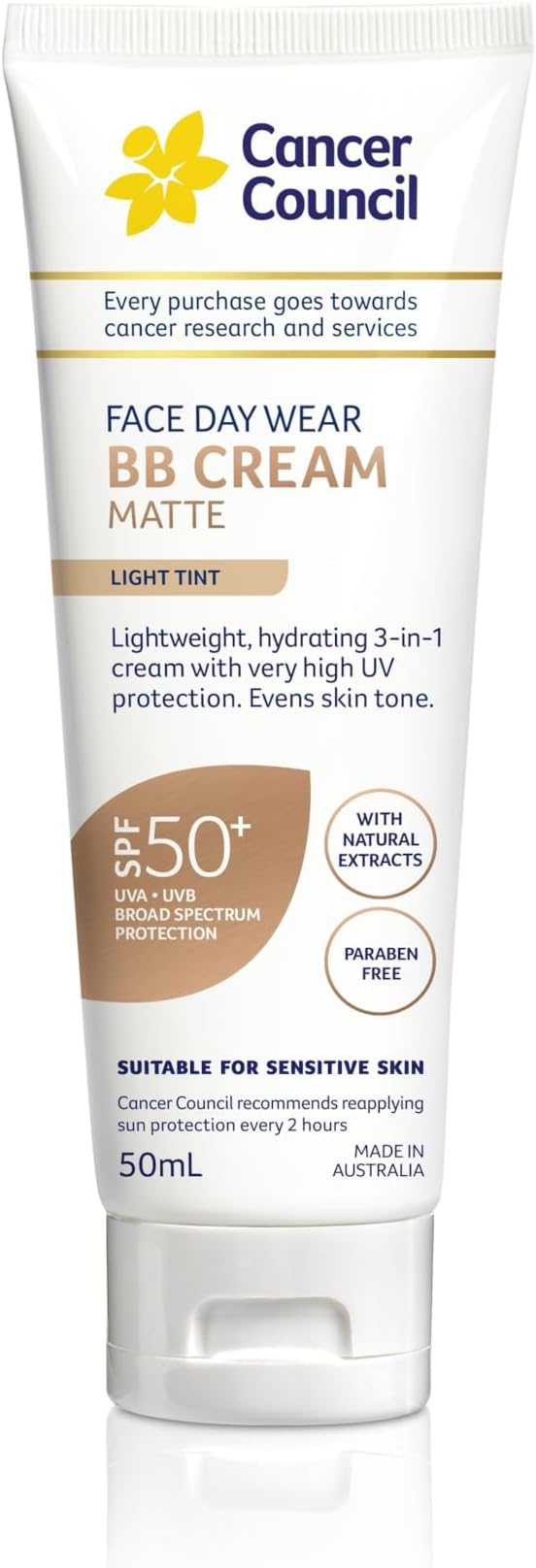 Cancer Council SPF 50+ Face Day Wear BB Cream Matte Light Tint 50ml