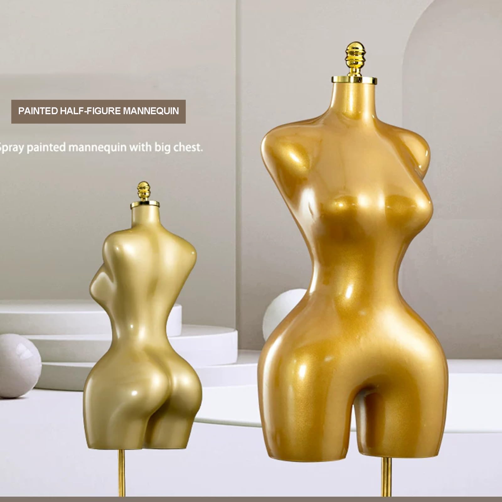 Maniquí Mujer Dorado Torso, con Base Metálica Ajustable, para Lencería, Trajes De Baño, Escaparates Boutique Y Fotografía(A)