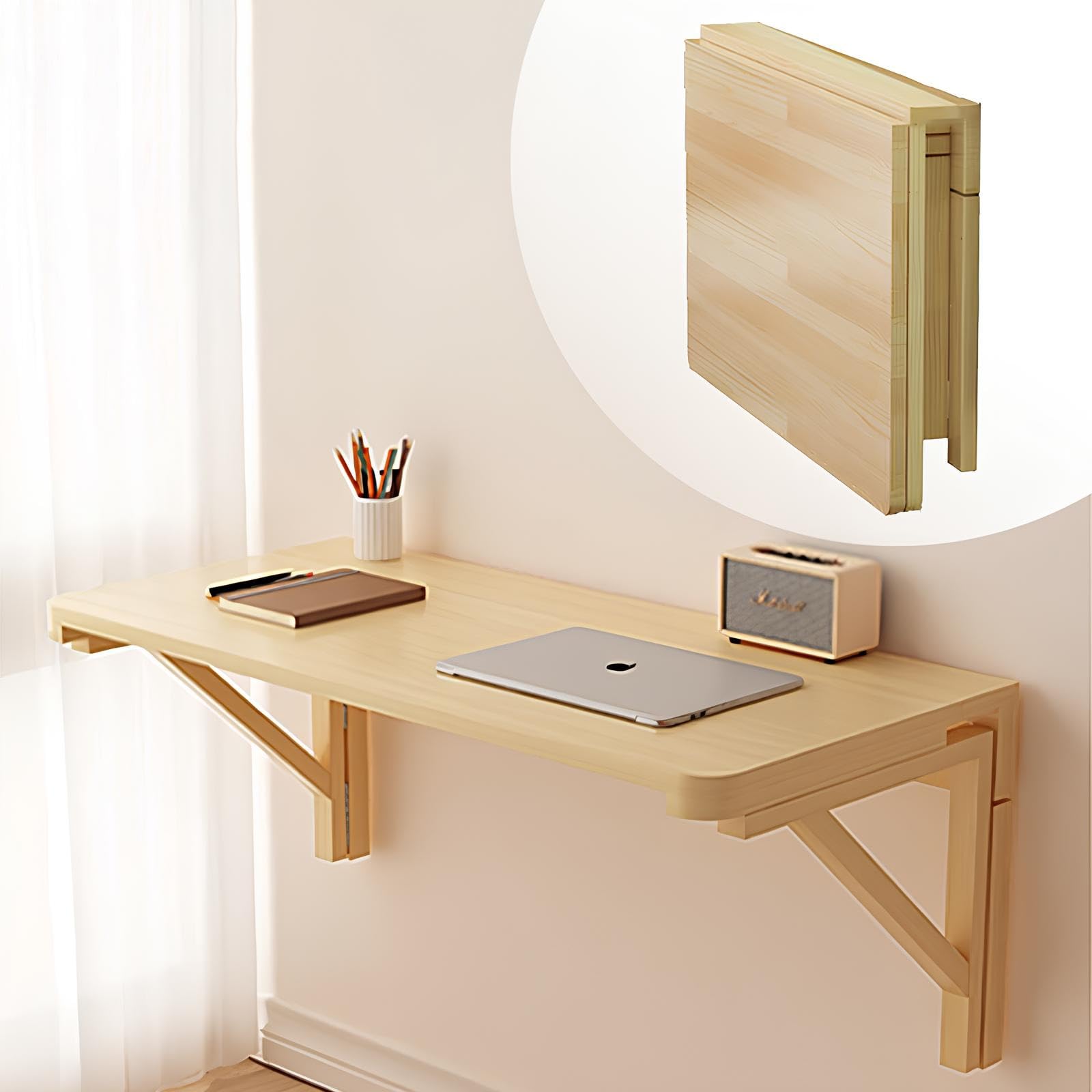 GDMDPTE Wall-Mounted Folding Laptop Table Compact Drop Leaf Desk for Small Spaces Multifunctional Home Office Workstation (60x40cm/23.6x15.7in)