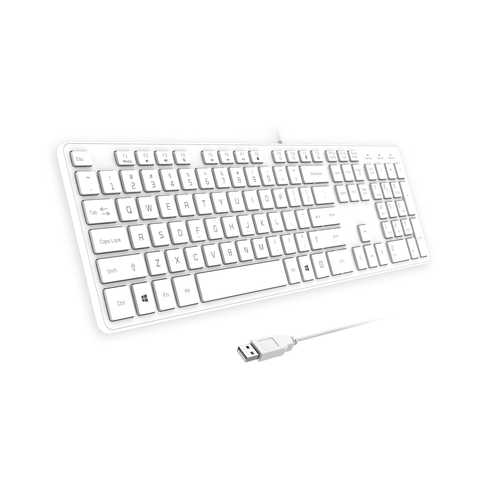 BFRIENDit Wired USB Keyboard, Comfortable Quiet Chocolate Keys, Durable Ultra-Slim Wired Computer Keyboard for PC, Windows 10/8 / 7 / Vista, KB1430 - White