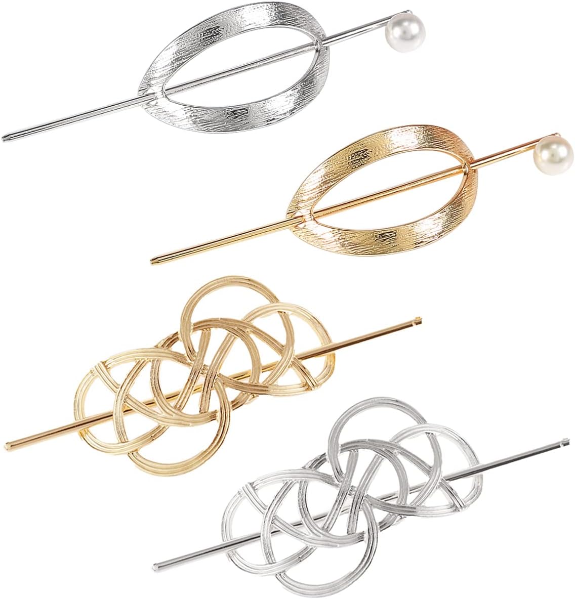 Celtic Hair Clips for Women,Forreen 4 Pcs Hair Stick Vintage Norse Metal Hollow Hairpin Durable Elegant Exquisite Hair Barrettes for Wedding Guests Party Office Work Engagement (Golden,Silver)