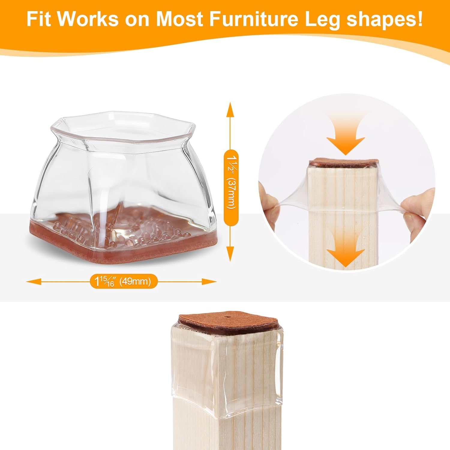 CHUNZEXI 36 Pack Square Chair Leg Floor Protectors for Hardwood Floors, Silicone Felt Covers Pads Caps, Protect Wood Furniture Feet Floors Noise Reduce and Scratch (Square X-Lager)