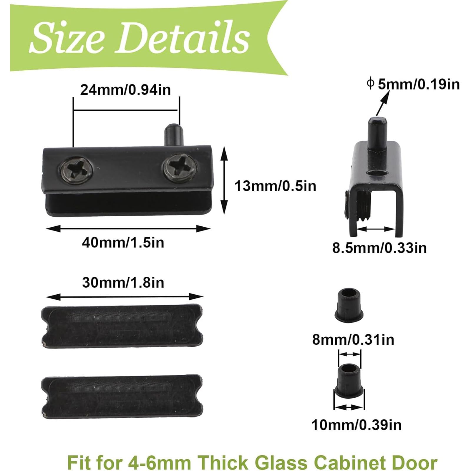 UFURMATE 16Pcs Glass Door Hinge Black Frameless Glass Door Pivot Hinges Clamp Adjustable Cabinet Pivot Hinge Clip Replacement Kit - Image 2