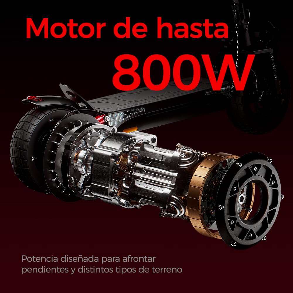 iScooter Patinete eléctrico para Cualquier Terreno, 800 W, batería de 48 V, 15,6 Ah, Alcance de hasta 50 km, neumáticos sin cámara Todoterreno, Doble suspensión, Intermitente, aplicación Bluetooth