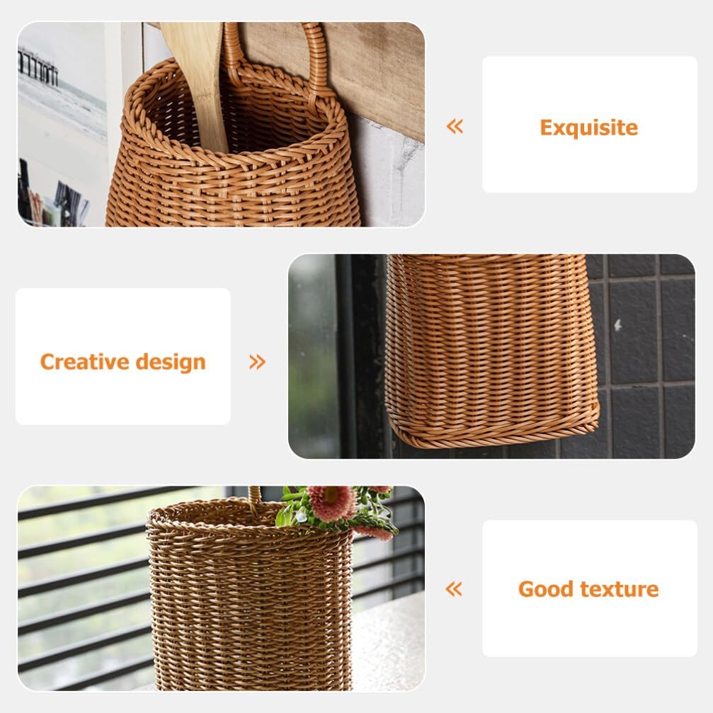 Healeved 5pcs Imitation Rattan Woven Hanging Storage Basket Portable Wall Flower Organizer for Home Retro Design Simple and for Kitchen Living Room and Bedroom Storage