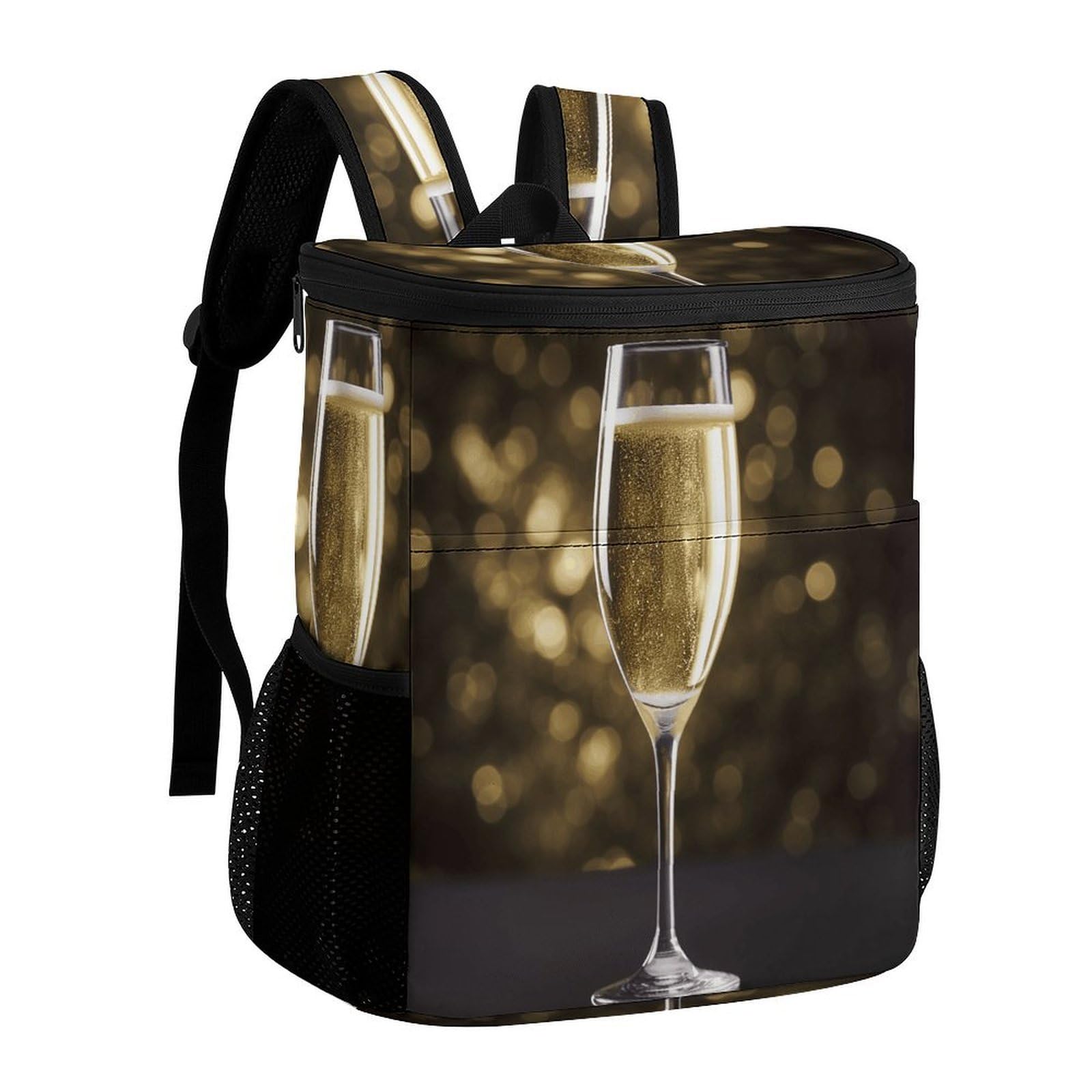 Champagne Insulated Cooler Backpack Leakproof Polyester Cooler Bag with Side Pockets Large Capacity Lunch Backpack for Picnics Hiking Beach Trips and Daily Use