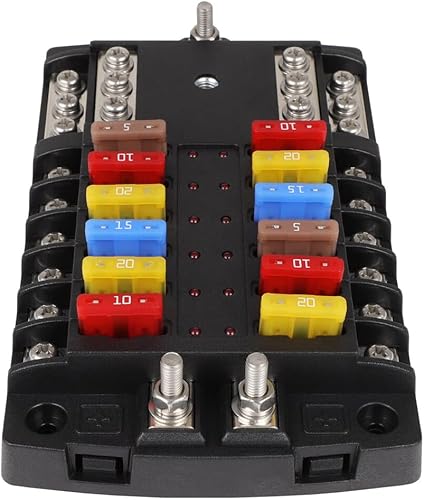 Miniatura 7 de SCITOO Caja de fusibles de 12 vías con cuchilla ATO/ATC/ATS, uso para lancha rodante, autocaravana, lancha rápida