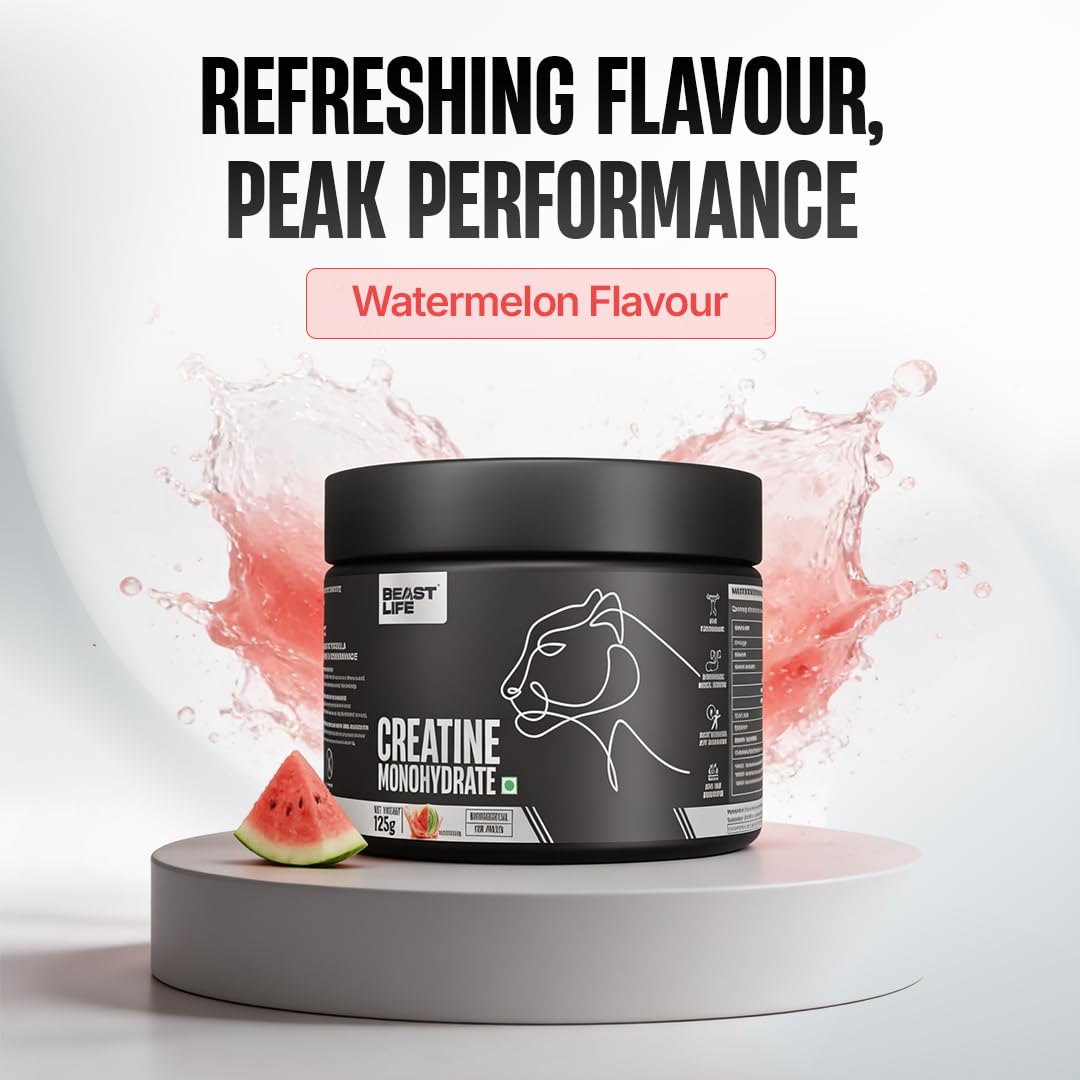BeastLife Micronised Creatine Monohydrate Powder Watermelon 125g | 33 Servings | NABL Lab Tested | Rapid Absorption for Muscle Strength & Athletic Performance — Amazon image 2