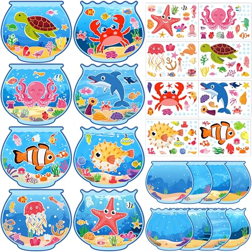 80UncleKimby 32pcs Summer Activities Crafts for Kids - Under the Sea Ocean Animal Stickers Kits Bulk Make Your Own Scene Art DIY for Party Games Classroom