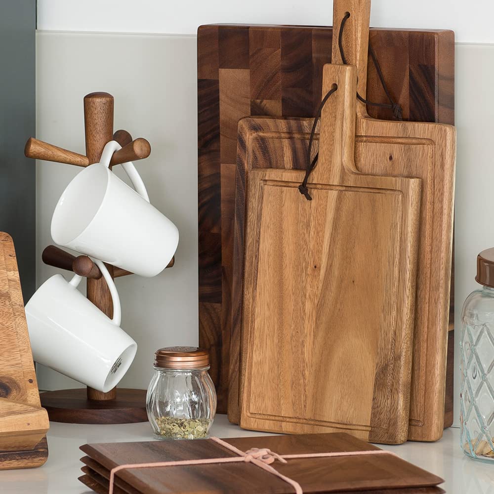 T&G Woodware - Tuscany - Tagliere rettangolare grande, con incavi per le dita, in legno di testa d'acacia - 45 x 30 x 40 cm