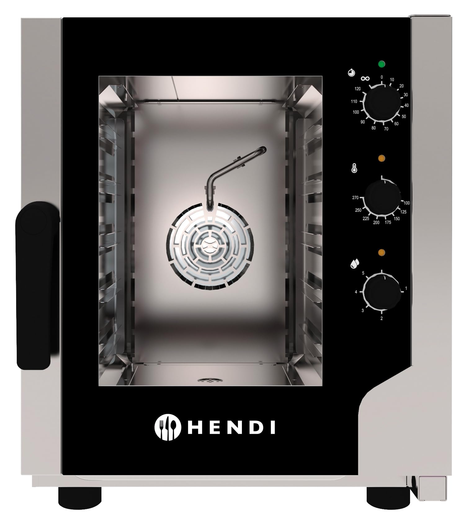 HENDI Horno mixto de convección a vapor con controles analógicos, 5xGN 2/3, ventilador con inversión automática, 5 niveles de vapor, 100–270°C, 230V, 3200W, 550x754x(H)662mm, acero inoxidable