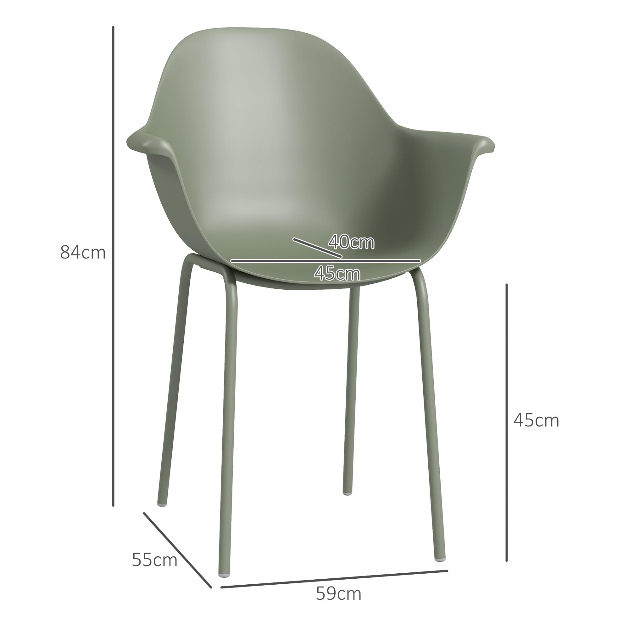 Outsunny Gartenstuhl 4er Set Gartenstühle Armlehne Rückenlehne Grün | Wetterfest, Kunststoff, Terrassenstuhl, Bis 120 Kg Belastbar, Gartenmöbel für Hinterhof, Garten, Balkon