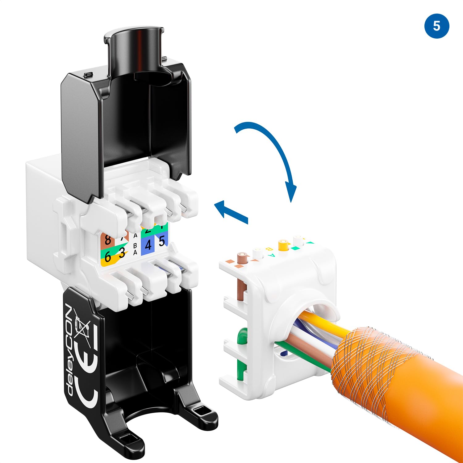 deleyCON CAT6A Keystone Jack Modul 10 Gbit/s RJ45 LSA, 48 Stück | RJ45 Buchse auf LSA, 500 MHz, T568A/T568B, AWG 22-26 UTP, Kunststoff, für Patchpanel und Netzwerkdose