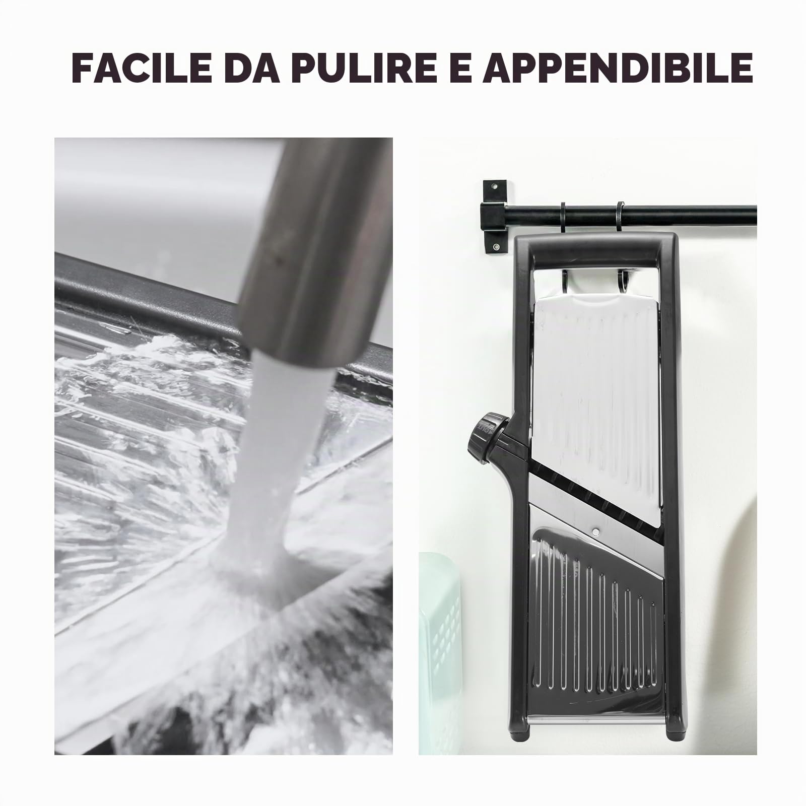 Mandolina per Verdure 5 in 1 Regolabile Manuale, Lame in Acciao Inox, Protezione per le Mani, Affettatrice Julienne per Patate Carote Cipolle