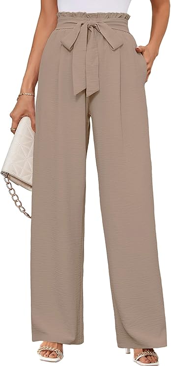 Wide Leg Pants Lightweight High Waisted with Pockets
