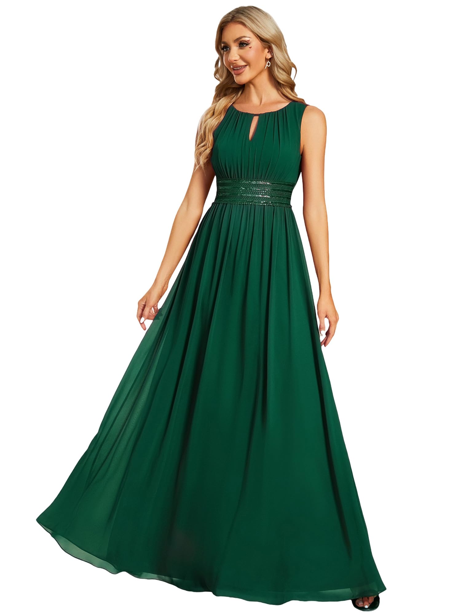 Ever-Pretty Abendkleid, Rundhalsausschnitt, ärmellos, Rock, A-Linie, Chiffon, Damen, Abendkleid, schick, ES01955