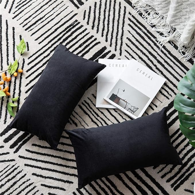 Image of Pack of 4 Reversible Velvet Pillow Covers Throw Cushion Case Soft Cozy Rectangle Home Decorative for Couch and Bed, Sofa (12x18 inch, Black)