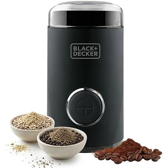 BLACK+DECKER BXCG150E - Electric Coffee Grinder 150W 50g Bean Container Stainless Steel Container & Blades Fine Grinding Cable Storage Black