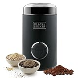 BLACK+DECKER BXCG150E - Macinacaffè Elettrico 150W | Serbatoio 50g | Lame e Contenitore in Acciaio Inox | Macinatura Fine | Avvolgicavo Integrato | Nero
