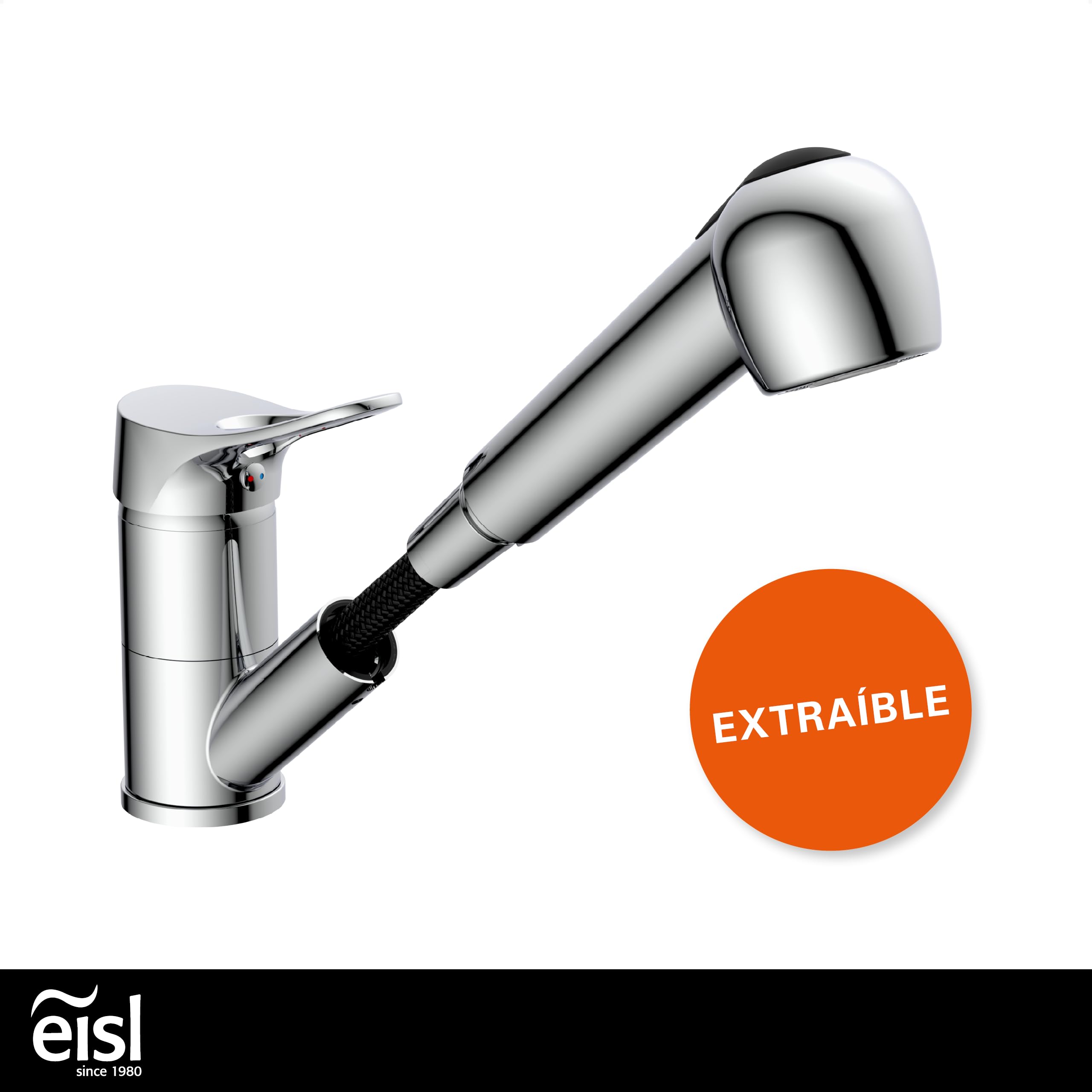 EISL NI183VECR Grifo de cocina, mezclador de cocina con rociador extraíble, monomando, cromado