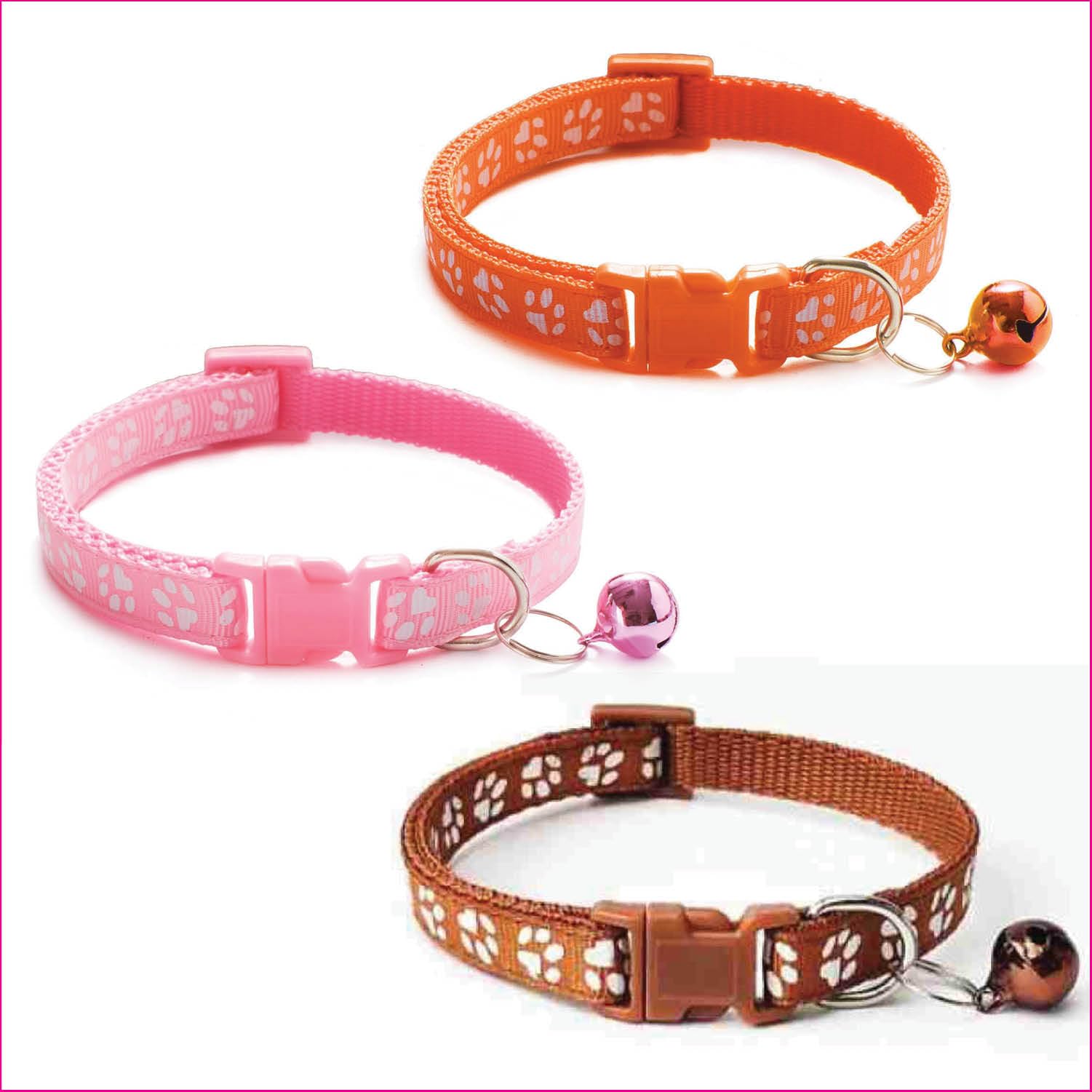 Litvibes Cat Collars Set of 3 with Bell,Kitten & Small Dogs Soft Adjustable Collar Safe,Solid & Protection Breakaway for Cats & Puppies,Cute Kitty with Paw Print-(Orange,Light Pink,Brown) (B0D1CGYGHS) Amazon Price History, Amazon Price Tracker