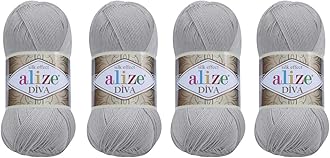 Alize 4 Balls Hand Knitting Yarn 100% Microfiber Acrylic Yarn Diva Silk Effect Thread Crochet Art Lace Craft Lot of 4 skeins 400gr 1532yds (355)