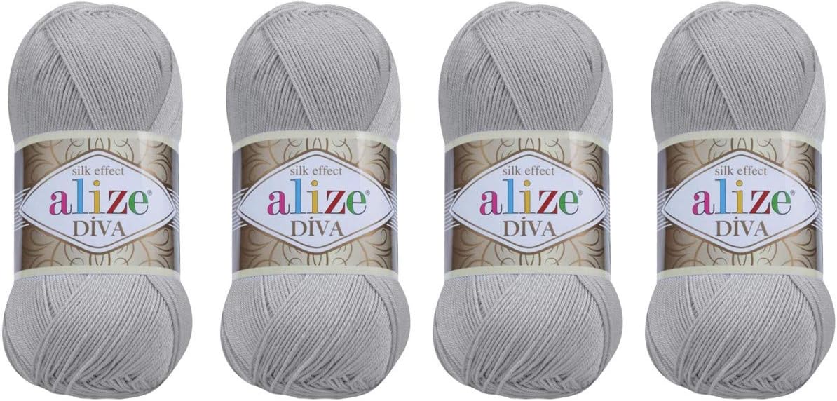 Hand Knitting Yarn 100% Microfiber Acrylic Yarn Alize Diva Silk Effect Thread Crochet Art Lace Craft Lot of 4 skeins 400gr 1532yds (355)
